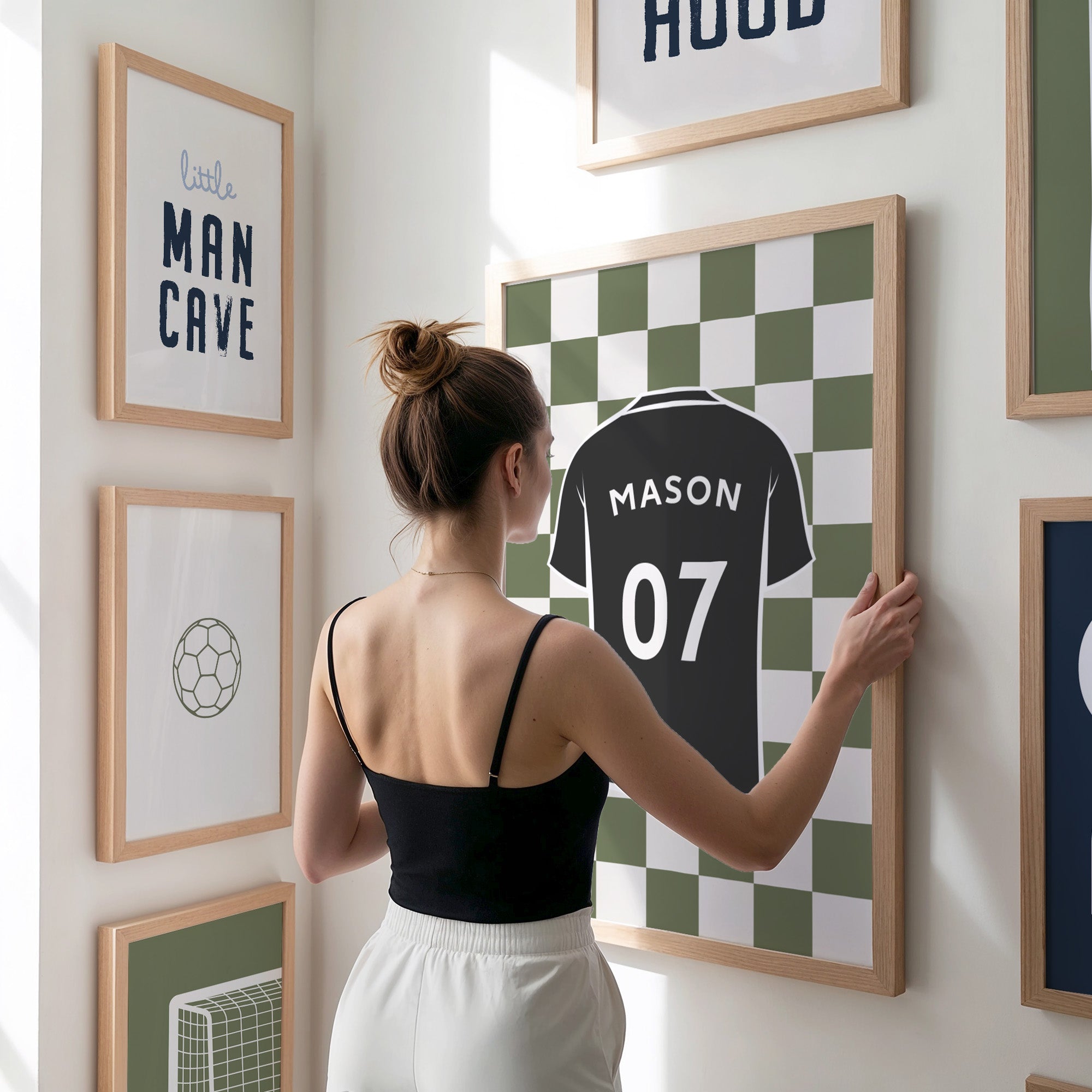Personalised Football Wall Art Set of 9, Boys Bedroom Football Prints