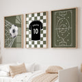 Personalised Olive Football Prints Set of 3, Boys Wall Art