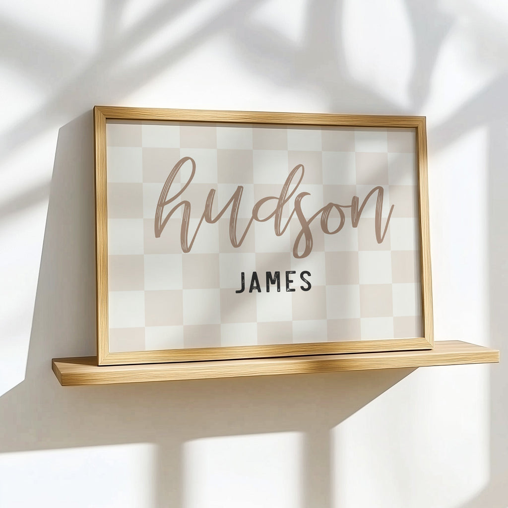 Personalised Sports Wall Art Set of 6, Neutral Kids Prints shown in a styled room