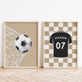 Personalised Neutral Football Prints Set of 2, Boys Wall Art