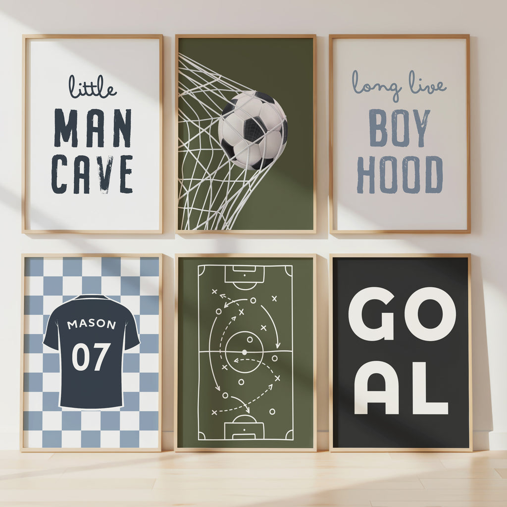 Personalised Football Wall Art Set, Boys Bedroom Decor, Football Nursery Prints