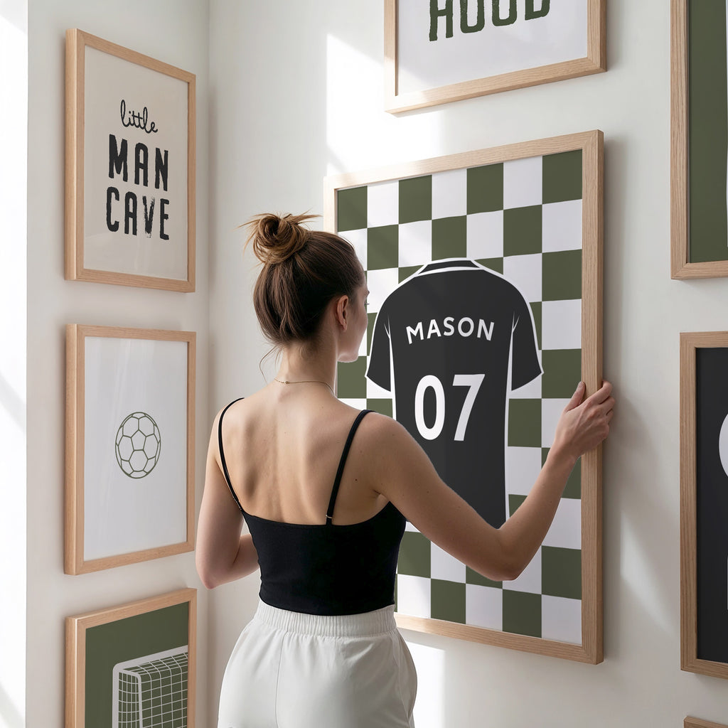 Football Wall Art Set of 9, Olive Green Boys Bedroom Decor