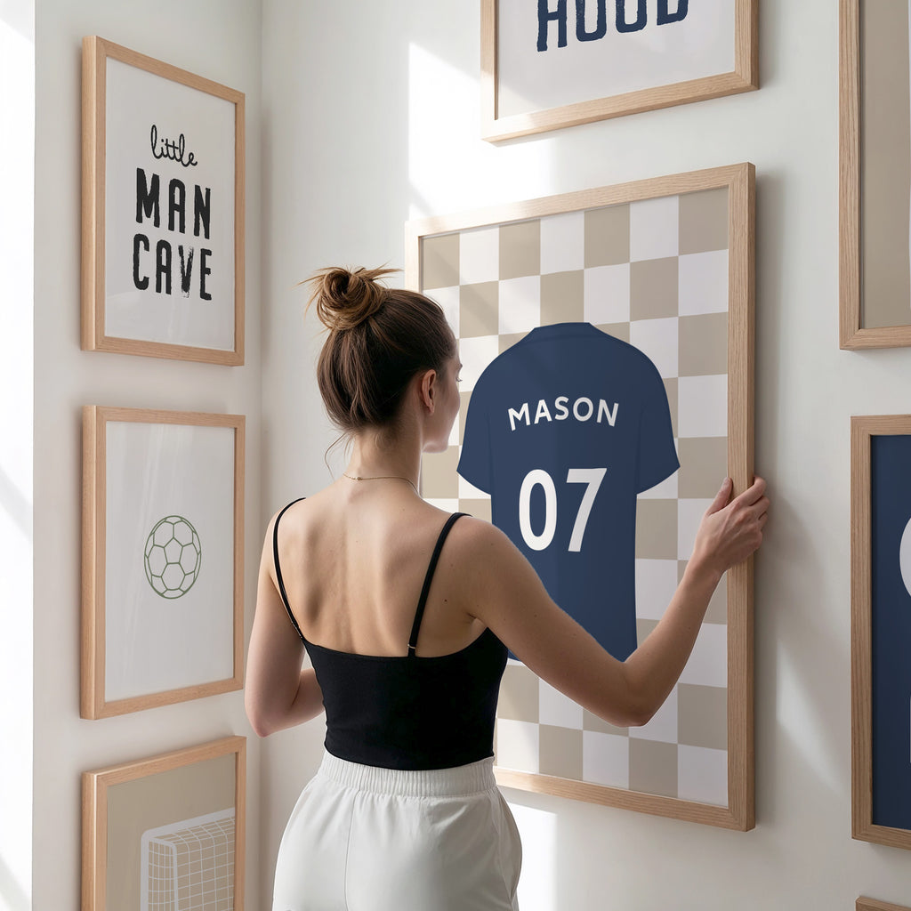 Personalised Football Wall Art Set of 9, Neutral Boys Bedroom Decor