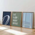 Rugby Wall Art Set of 3 Navy Boys Bedroom Decor Nursery Sports Prints