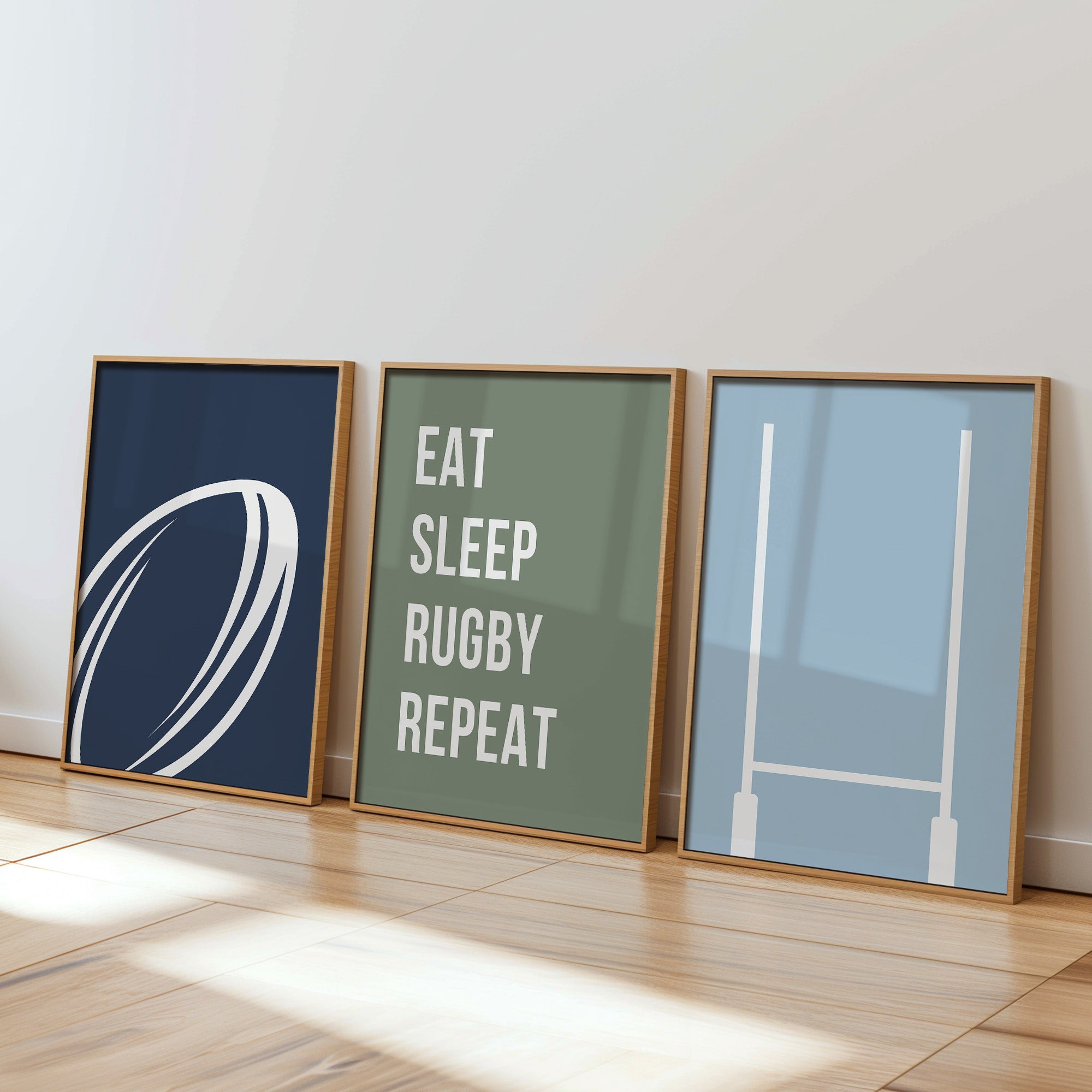 Rugby Wall Art Set of 3 Navy Boys Bedroom Decor Nursery Sports Prints