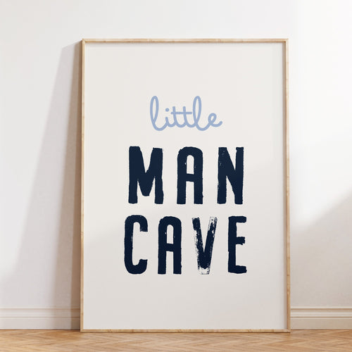 Little Man Cave neutral typography print for a boys' bedroom