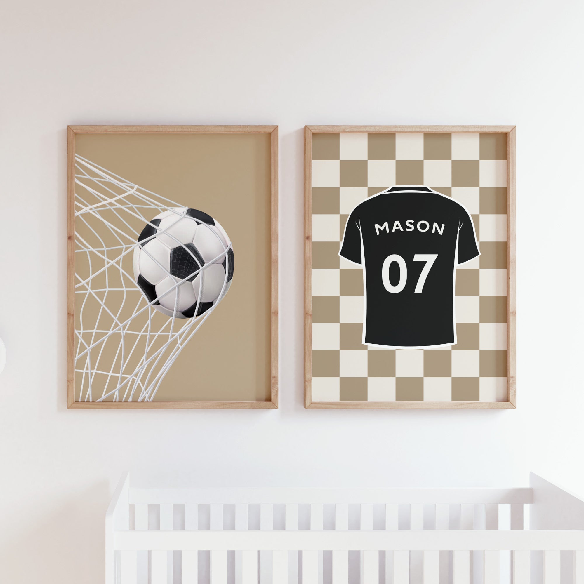 Personalised Neutral Football Prints Set of 2, Boys Wall Art - artwork detail