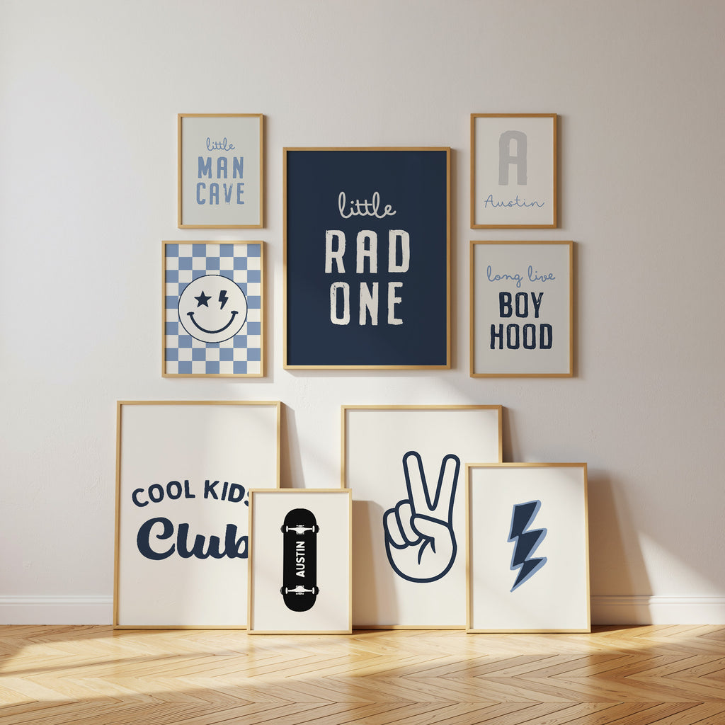 Personalised Boyhood Wall Art Set of 9, Boys Bedroom Gallery Wall Prints