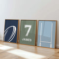 Personalised Rugby Wall Art Set of 3 Boys Bedroom Prints
