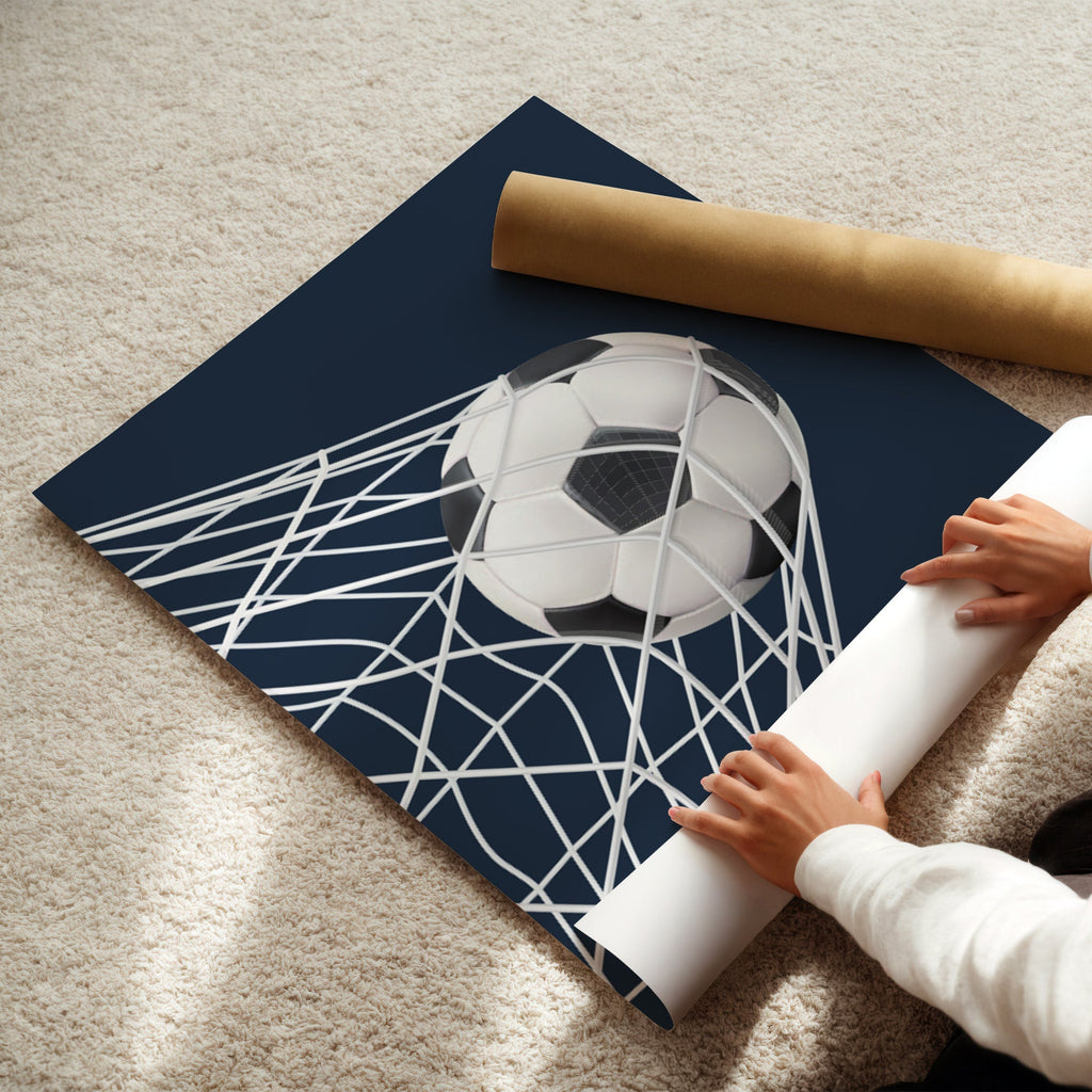 Personalised Navy and Olive Football Prints Set of 6 shown in a styled room
