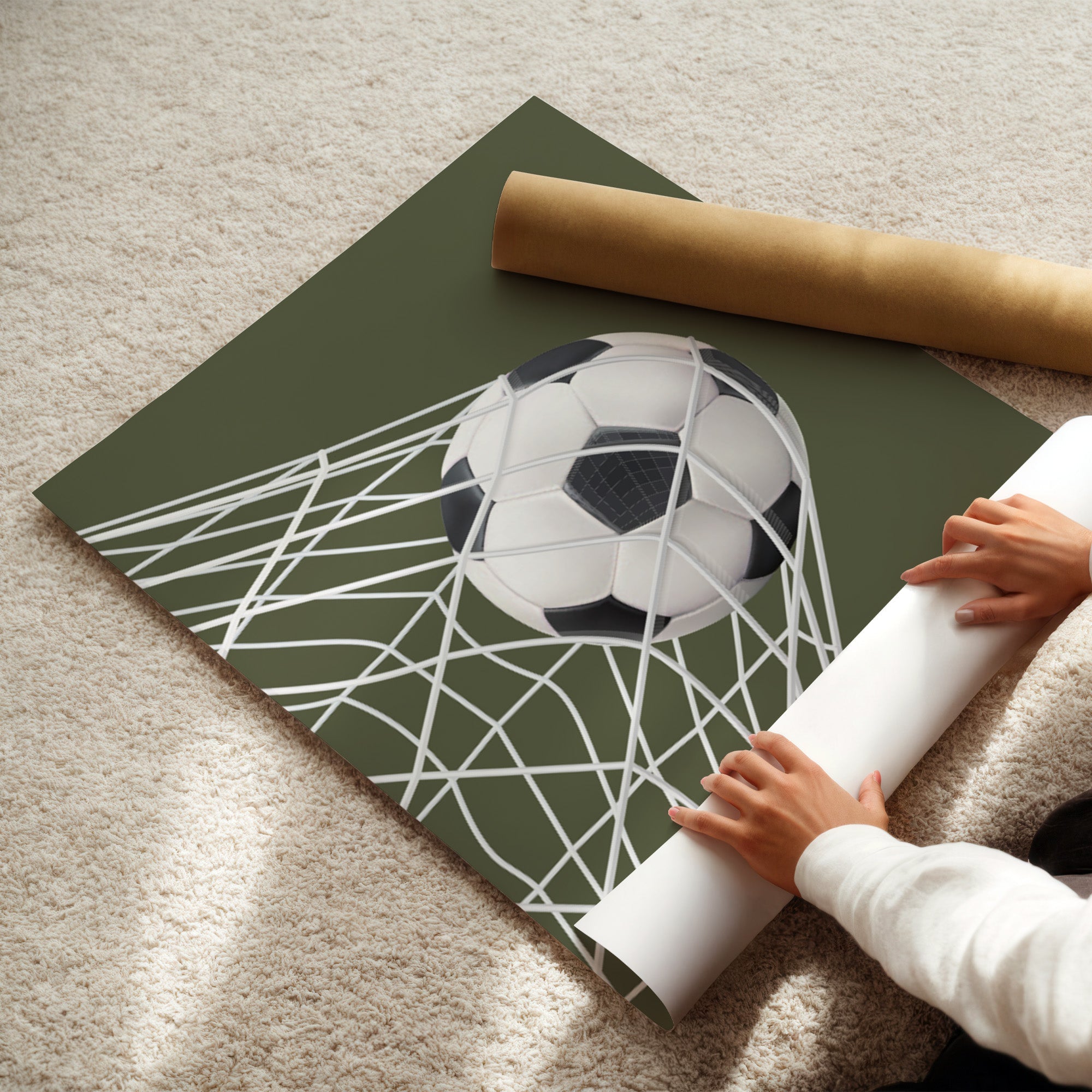 Personalised Football and Boyhood Prints Set of 6 shown in a styled room