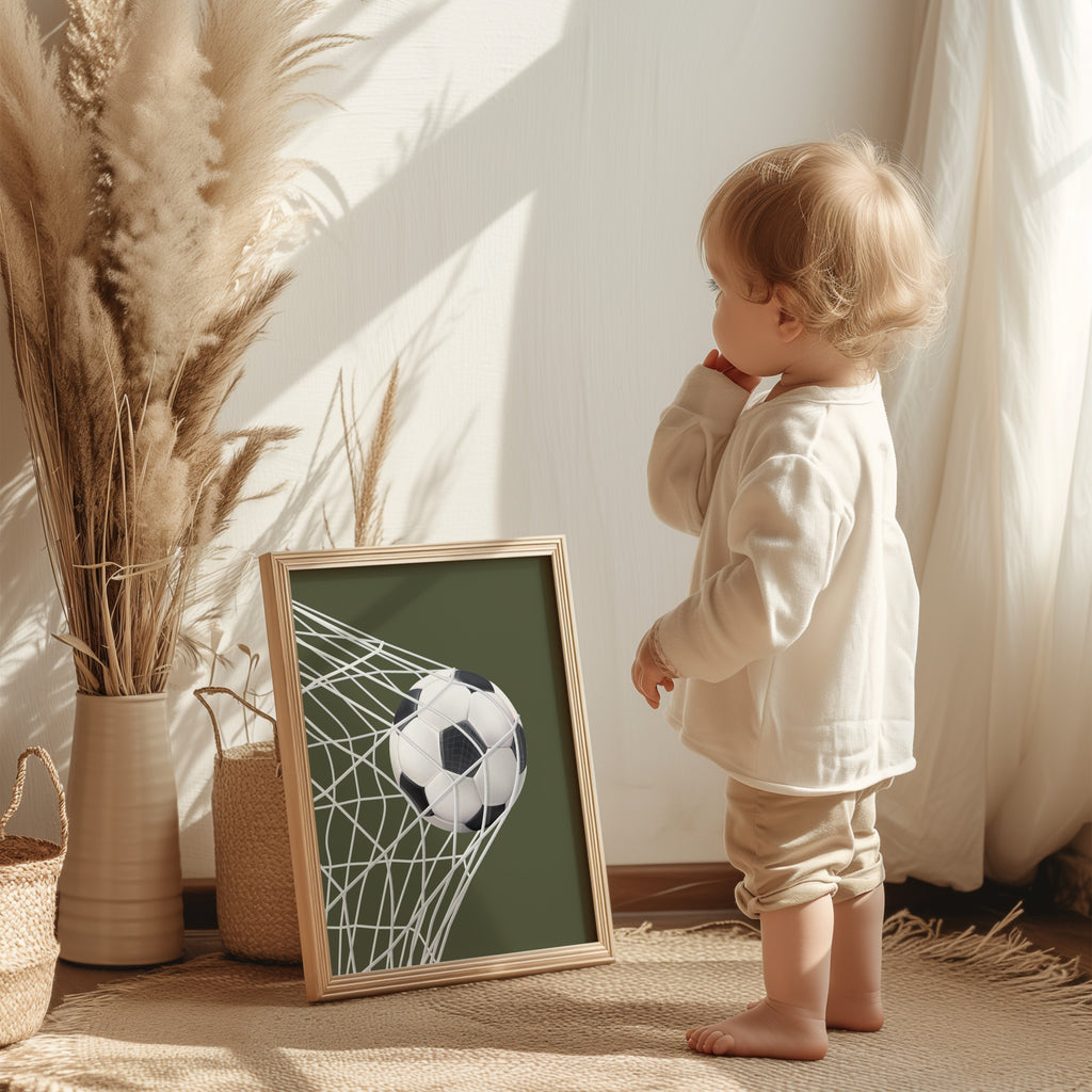 Green Football Goal Net Wall Art Print, Boys Room Decor Poster