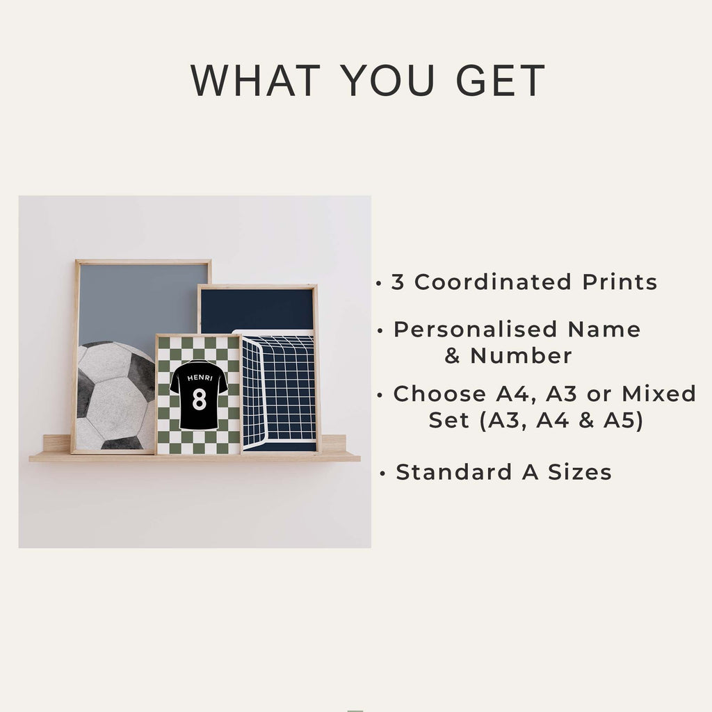 Personalised Navy Football Shirt Prints Set of 3 - print options