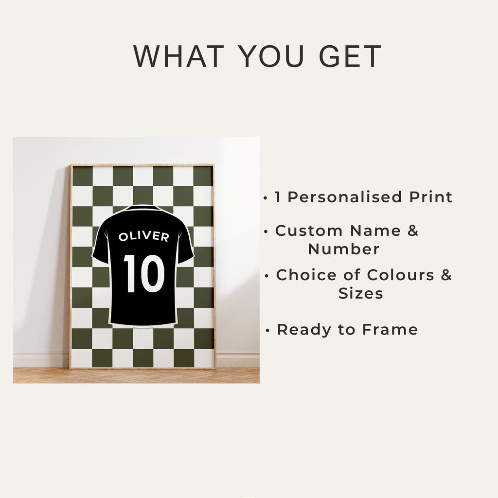 Personalised Football Shirt Print, Custom Name and Number - print options