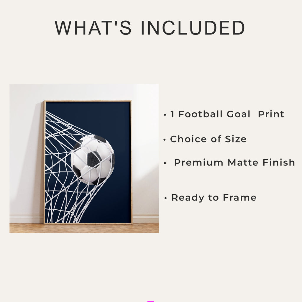 Navy Football Goal Net Wall Art Print, Boys Room Decor Poster