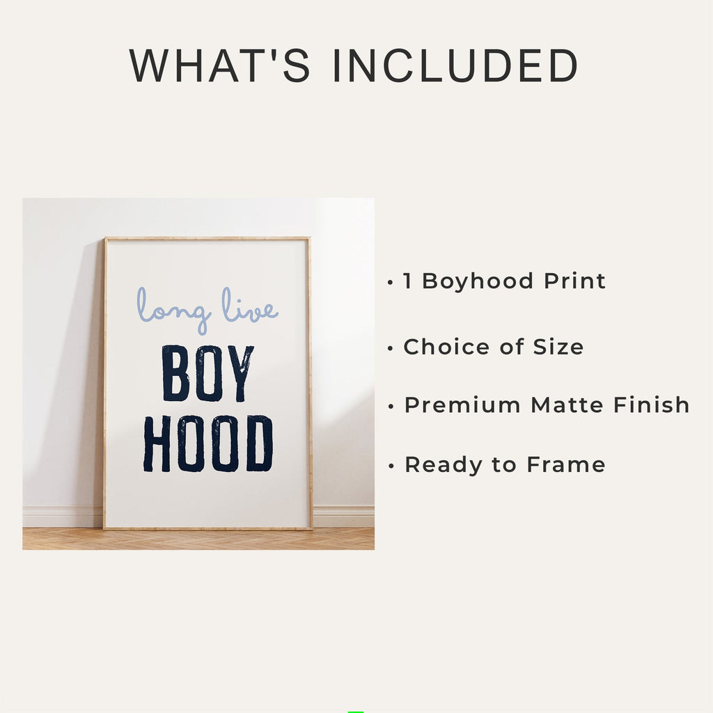 Long Live Boyhood Print, Neutral Boys Bedroom Wall Art - print options