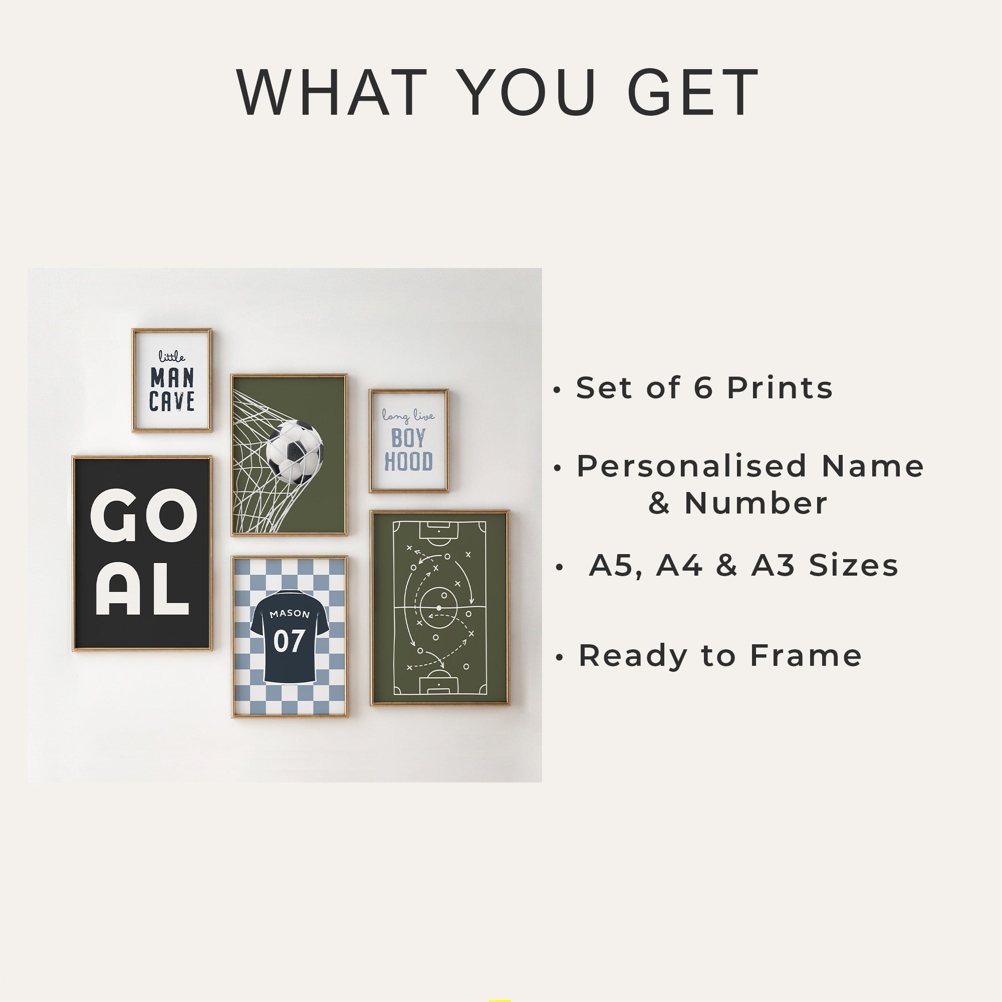 Personalised Football and Boyhood Prints Set of 6 - print options