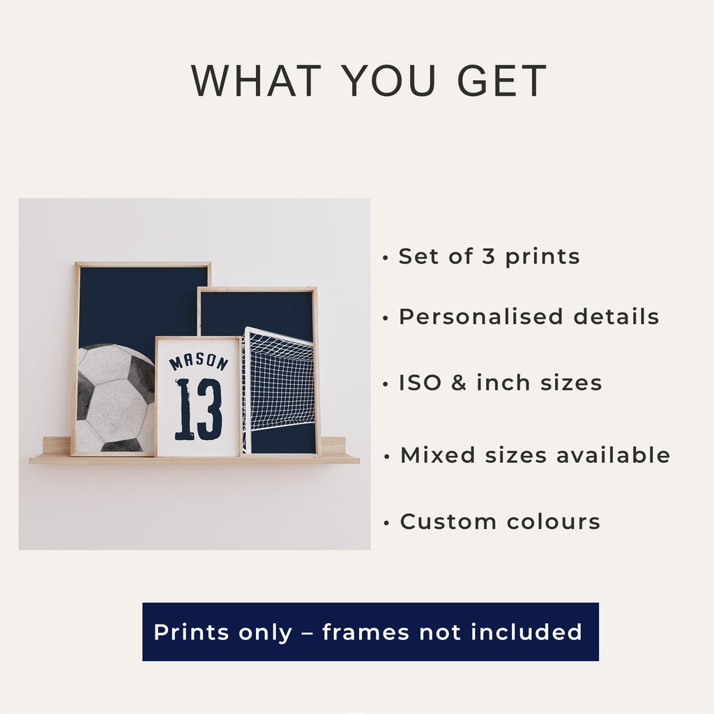 What you get with the EF10 personalised football wall art digital download set of 3