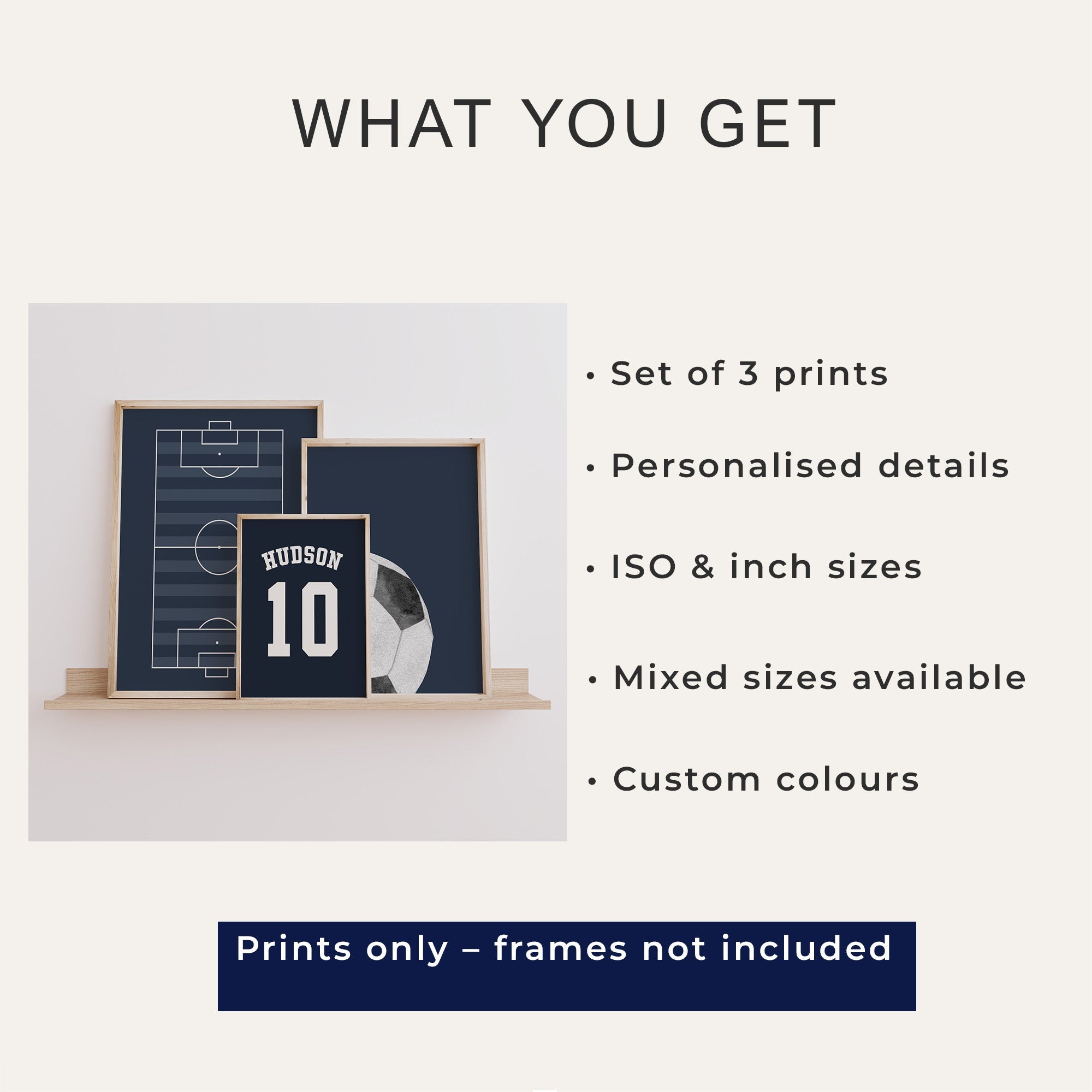 What you get with the EF12 personalised football wall art digital download set of 3
