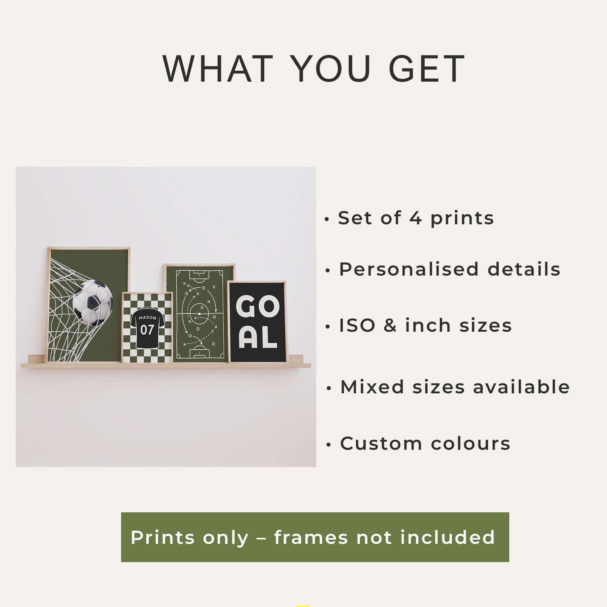 What is included with the personalised football wall art set of four