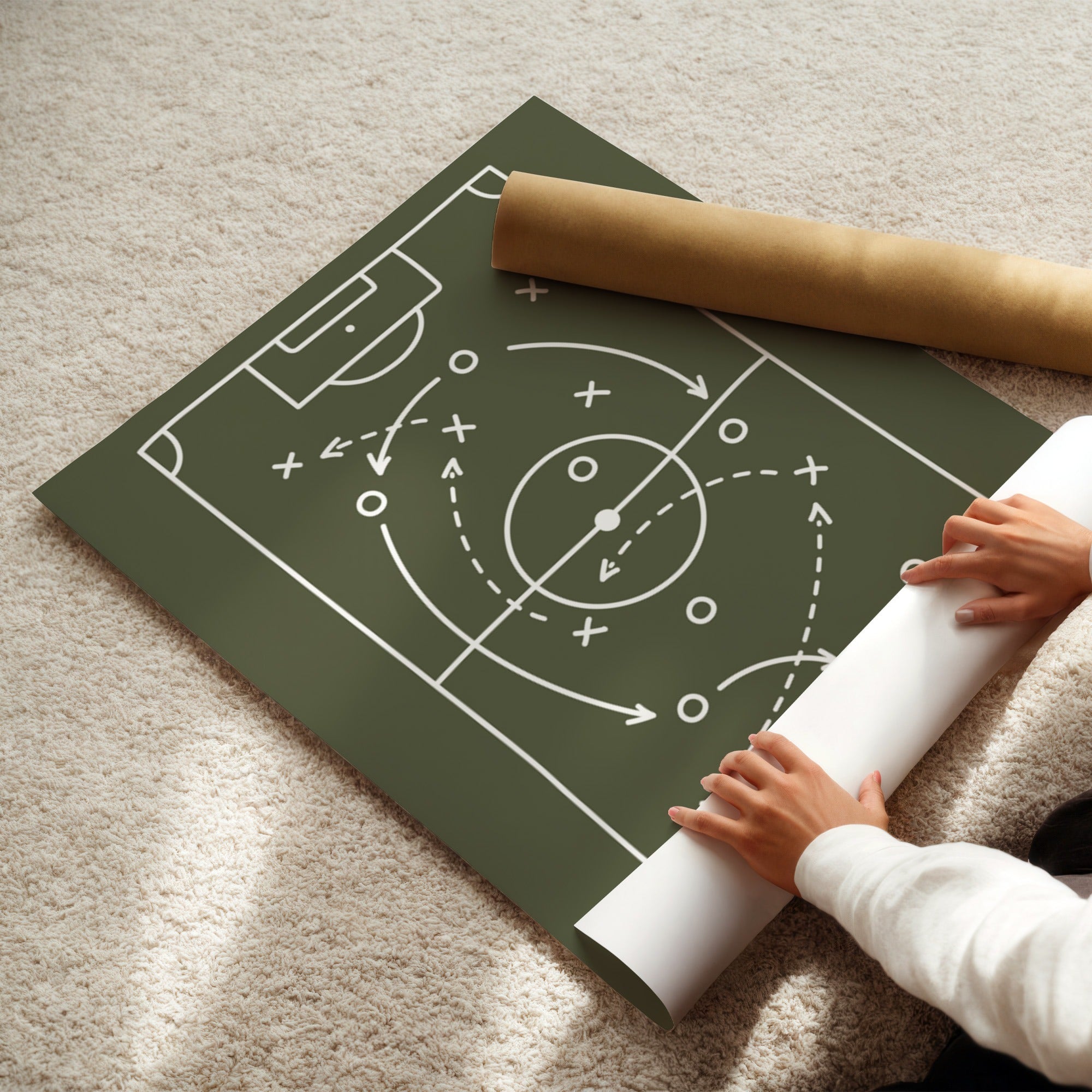 Personalised olive football printable prints on a bedroom wall